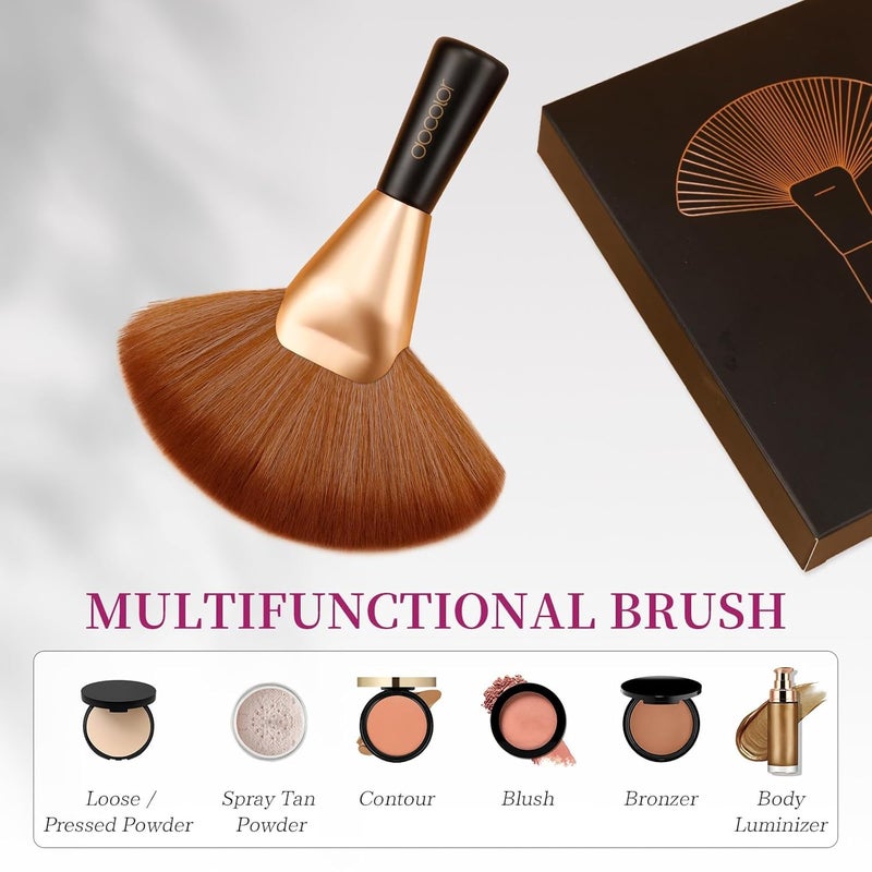 docolor Fan Brush Finishing Powder Brush Multi-use Brush For Face and body Professional Makeup Brush for Salon Use Perfect For Spray Tan Powder Highlighting Blush Powder Bronzer Contour - Image 5