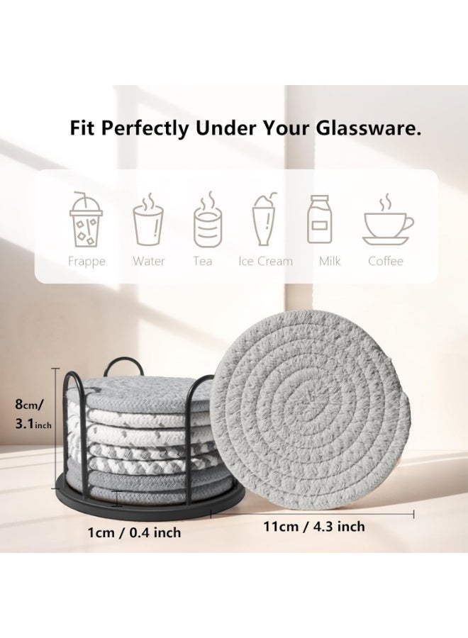 يلا جوي مجموعة من 8 قطع من قواعد الأكواب مع حامل، مجموعة واقي طاولة ماص مانع للانزلاق، قاعدة ماصة منسوجة من القطن بأربعة ألوان للديكور المنزلي، حماية سطح الطاولة، مناسبة لأنواع الأكواب والقهوة - Image 3