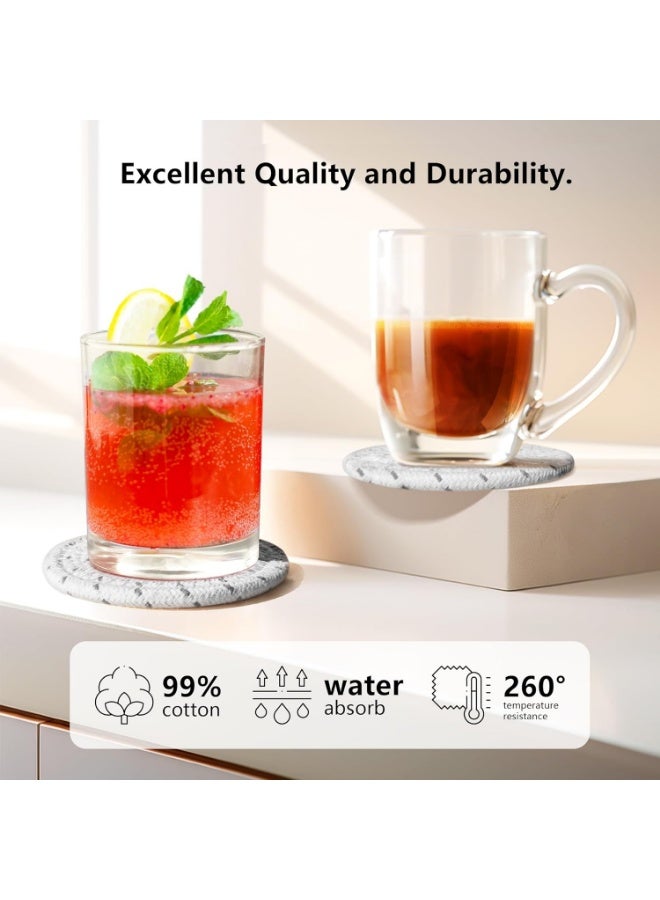 يلا جوي مجموعة من 8 قطع من قواعد الأكواب مع حامل، مجموعة واقي طاولة ماص مانع للانزلاق، قاعدة ماصة منسوجة من القطن بأربعة ألوان للديكور المنزلي، حماية سطح الطاولة، مناسبة لأنواع الأكواب والقهوة - Image 2