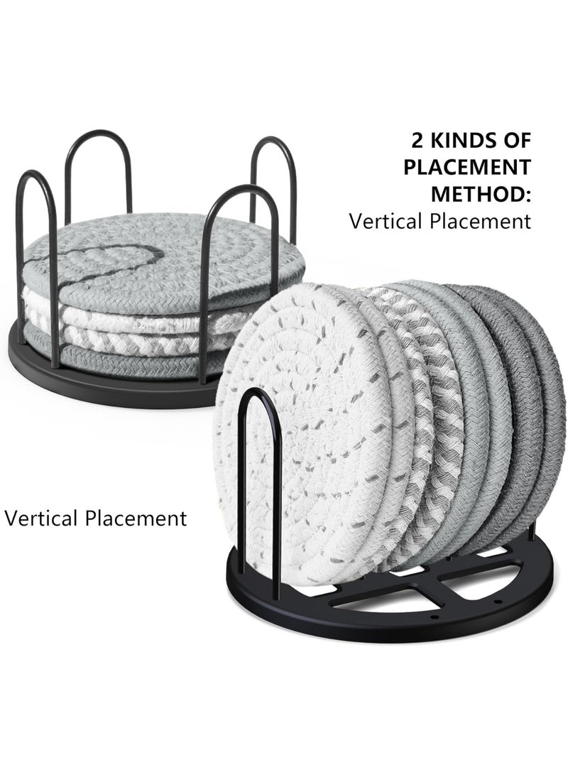 يلا جوي مجموعة من 8 قطع من قواعد الأكواب مع حامل، مجموعة واقي طاولة ماص مانع للانزلاق، قاعدة ماصة منسوجة من القطن بأربعة ألوان للديكور المنزلي، حماية سطح الطاولة، مناسبة لأنواع الأكواب والقهوة - Image 5