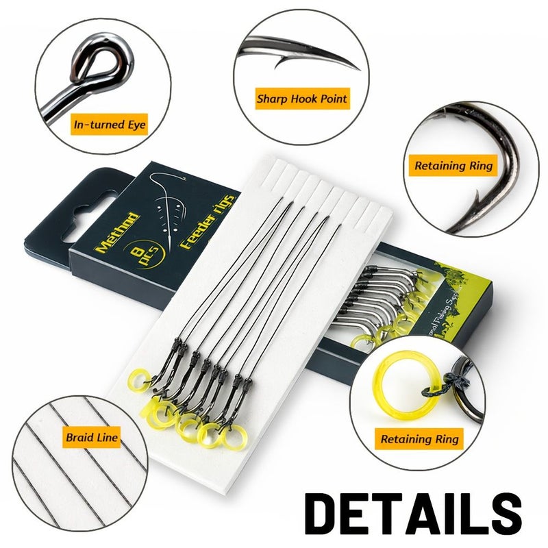 8Pcs Method Feeder Hook and Line Set With Barbed Hooks Sizes 6 8 10 12 for Carp Fishing - Image 2