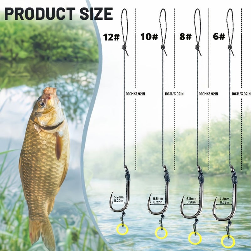 8Pcs Method Feeder Hook and Line Set With Barbed Hooks Sizes 6 8 10 12 for Carp Fishing - Image 4