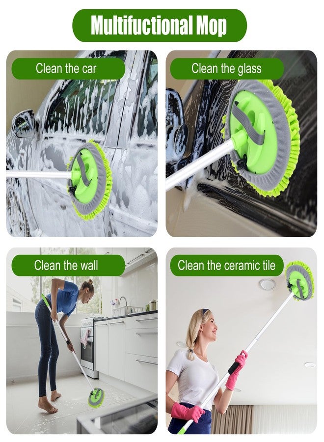 LUKCOZMO 62" Car Wash Brush with Long Handle and Car Wash Mitt Microfiber Car Cleaning Brush Kit for Car RV Truck Cleaning 1 Chenille Scratch-Free Replacement Head with Aluminum Alloy Pole (Green) - Image 3