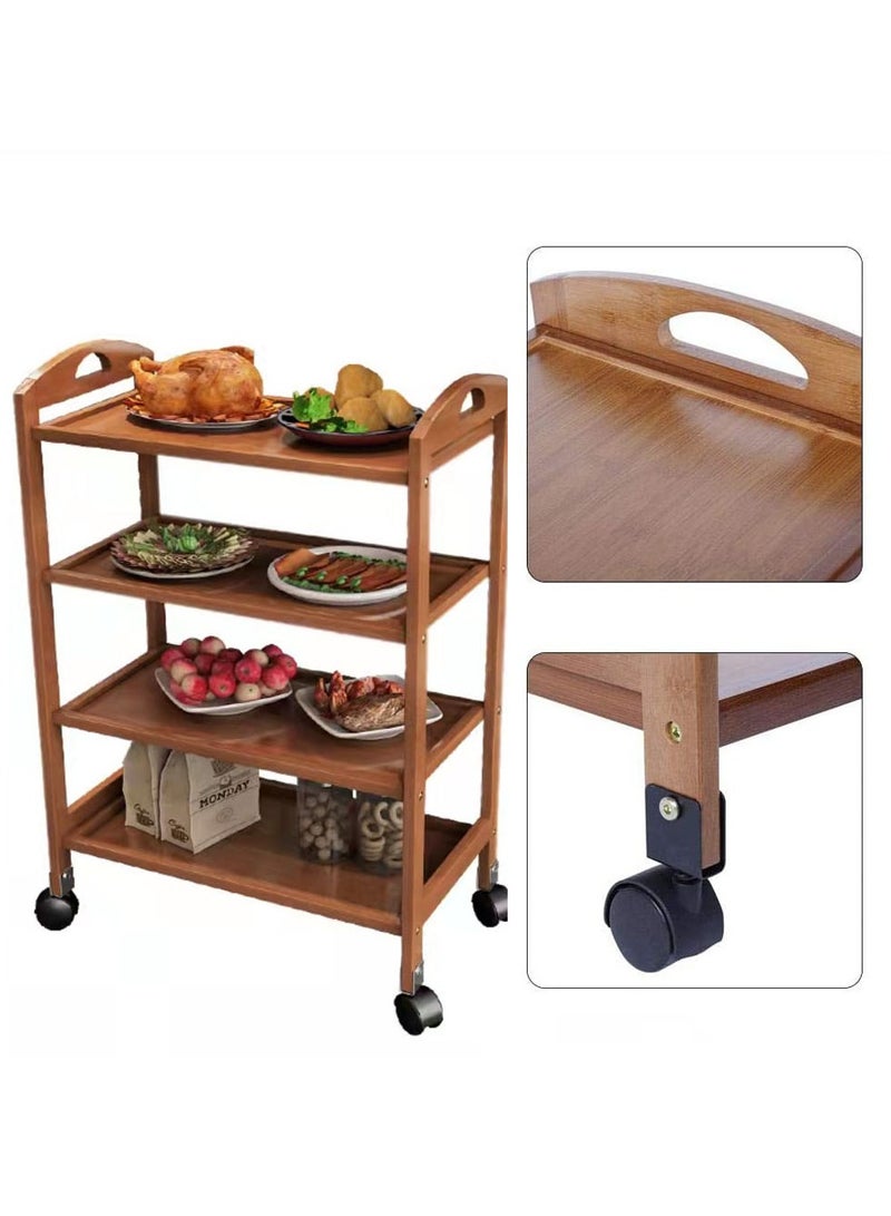 LINGWEI Bamboo Serving Cart Kitchen Storage Trolly - Image 1