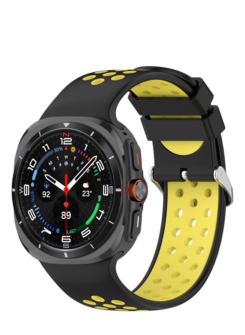 Strap Compatible with Sansung Watch Ultra 47mm TPU Soft Silicone Anti-Slip Adjustable Replacement Strap -Black Yellow - Image 1