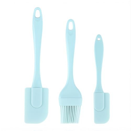 Supvox® 3pcs Blue Non Stick Silicone Spatula Set - Small Spatula, Small Spoon Silicone Brush for Oiling Multipurpose Utensils for Mixing, Folding, Brushing & Cooking - Image 1