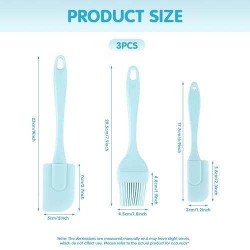 Supvox® 3pcs Blue Non Stick Silicone Spatula Set - Small Spatula, Small Spoon Silicone Brush for Oiling Multipurpose Utensils for Mixing, Folding, Brushing & Cooking - Image 2