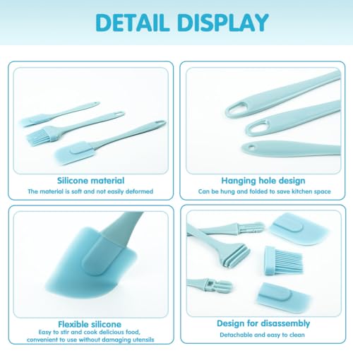 Supvox® 3pcs Blue Non Stick Silicone Spatula Set - Small Spatula, Small Spoon Silicone Brush for Oiling Multipurpose Utensils for Mixing, Folding, Brushing & Cooking - Image 3
