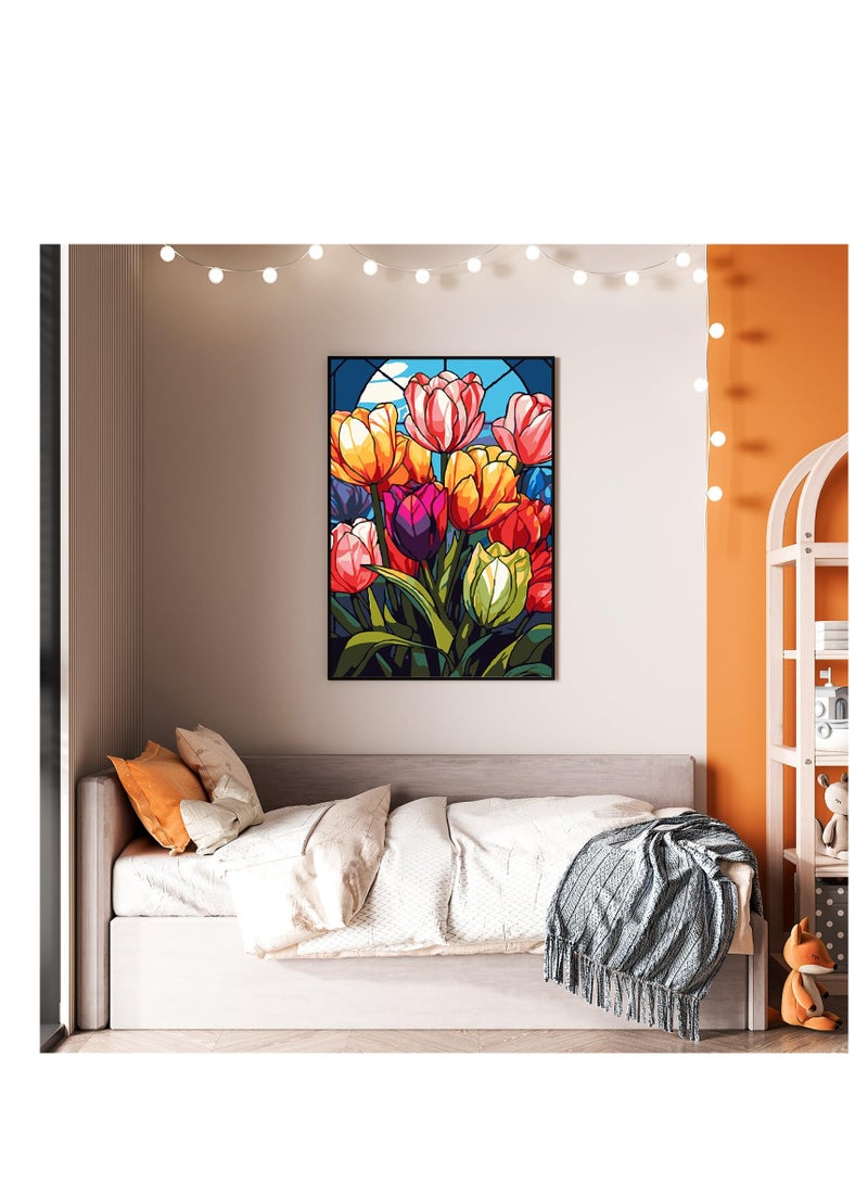 SYOSI رسم الزهور حسب الأرقام للبالغين - رسم بالأرقام للمبتدئين، رسم الزهور بالأرقام كهدية لتزيين جدران المنزل 16x20 بوصة - Image 3