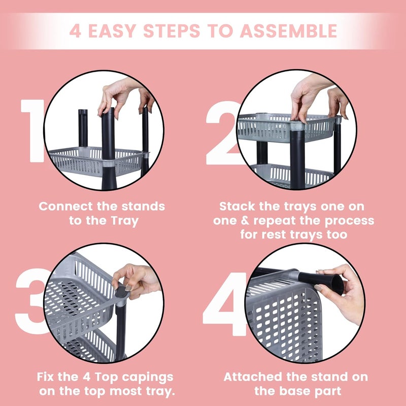 PULSBERY رف تخزين مطبخ بلاستيكي متعدد الاستخدامات 4 طبقات فضي - Image 5