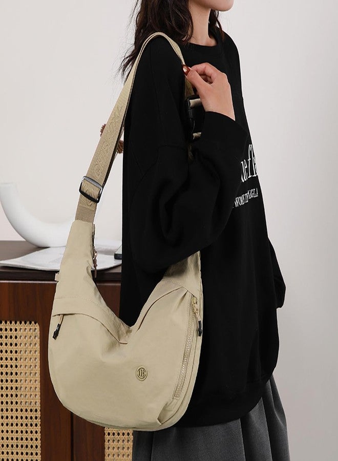 BEFUNIRISE Nylon Crescent Crossbody Luna Bag for Women Men Moon Shoulder Spacious Lightweight Sling Casual Hobo Dumpling Purses, Gray, Medium - Image 3