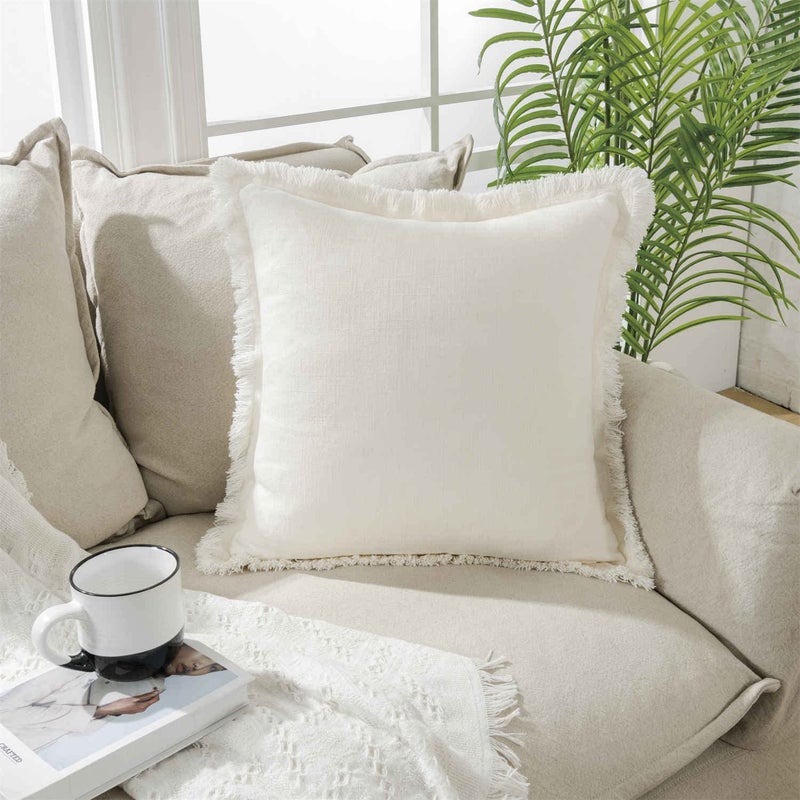 ATLINIA Decor Throw Pillow Cover  Decorative Farmhouse 18x18 Inch Pillows Cover Linen Boho Cushion Cover for Bed Couch Sofa Outdoor Cream
