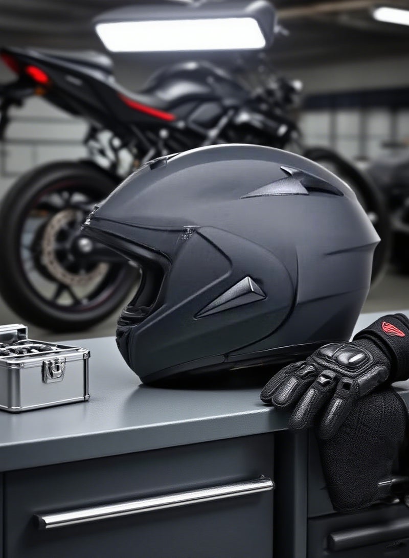 خوذة دراجة نارية كامل الوجه متعددة الأغراض خوذة سباق للجنسين ماتي أسود L - Image 5