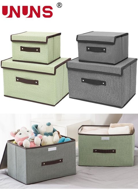 Set Of 4 Foldable Storage Box,Linen Large Collapsible Fabric Stroage Box With Lids Kit,Washable Fabric Storage Bins For Home Office Storage