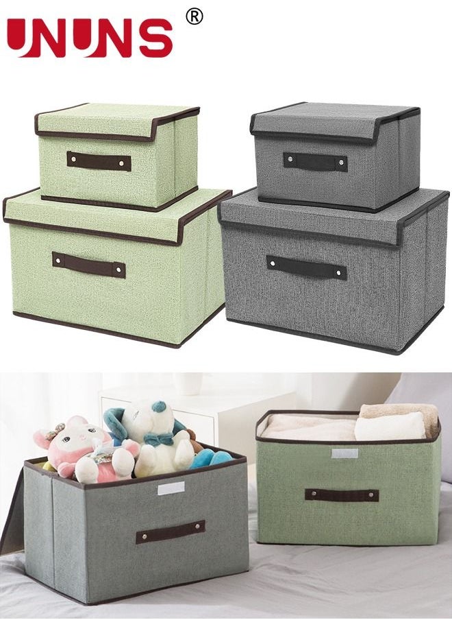 Set Of 4 Foldable Storage Box,Linen Large Collapsible Fabric Stroage Box With Lids Kit,Washable Fabric Storage Bins For Home Office Storage