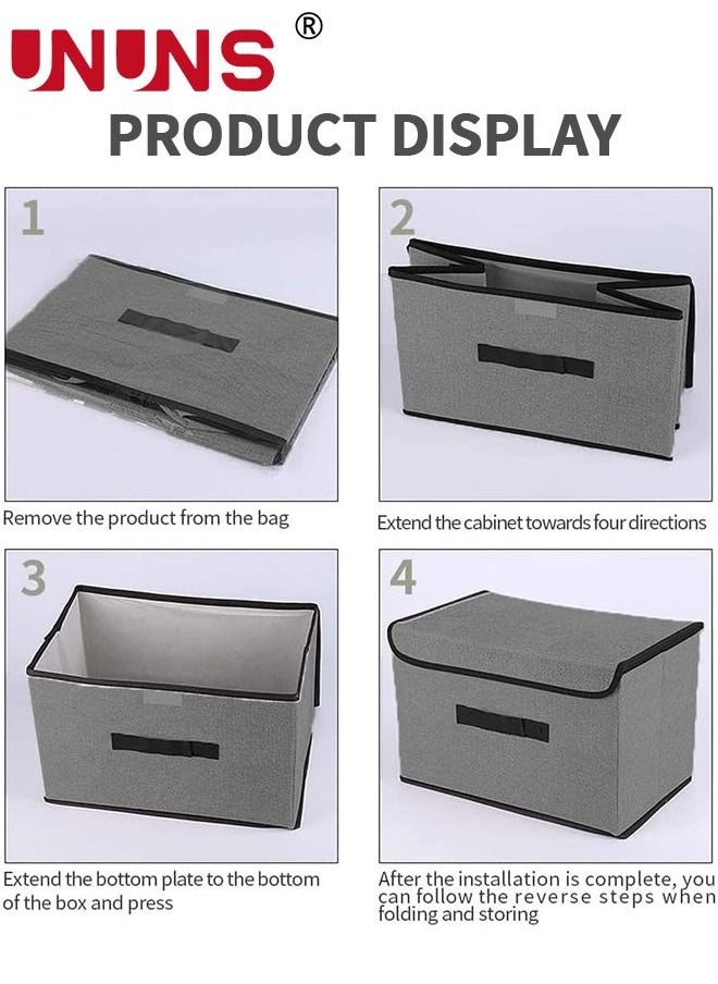 Set Of 4 Foldable Storage Box,Linen Large Collapsible Fabric Stroage Box With Lids Kit,Washable Fabric Storage Bins For Home Office Storage