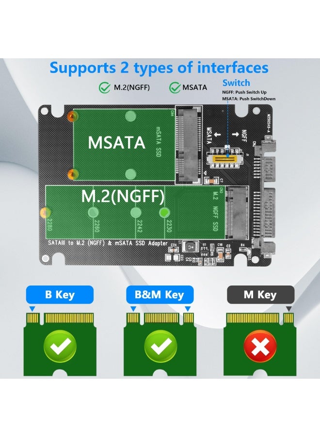 M.2 NGFF SSD & MSATA SSD to 2.5"" SATA III Converter Adapter 2 in 1 B Key/B&M Key M.2 NGFF mSATA SSD Hard Drive to SATA3.0 Enclosure Adapter Not for M Key - Image 2