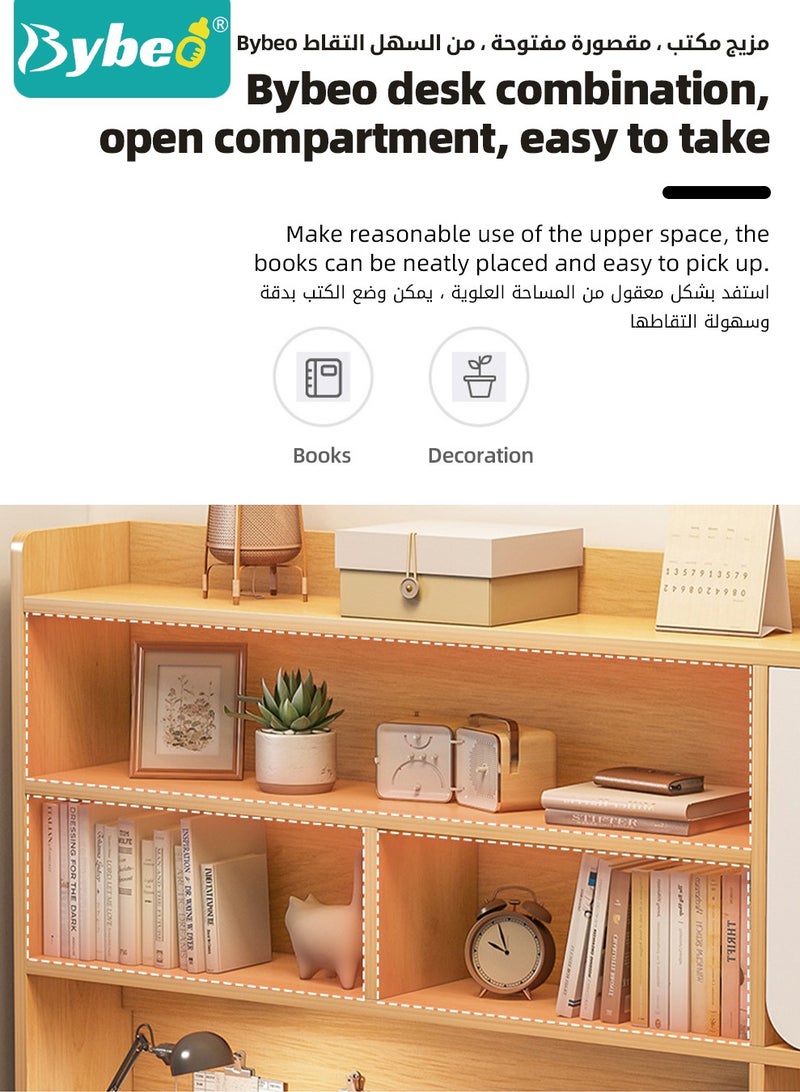 Bybeo Kids Desks, Kid Study Table, Wooden Computer Desk, Heightened Children Desk, Multifunctional Children's Reading Activity Desk, with Multi-Tier Large-Capacity Bookshelf, for Student Write Study and Home Office, 120x164x45cm - Image 5