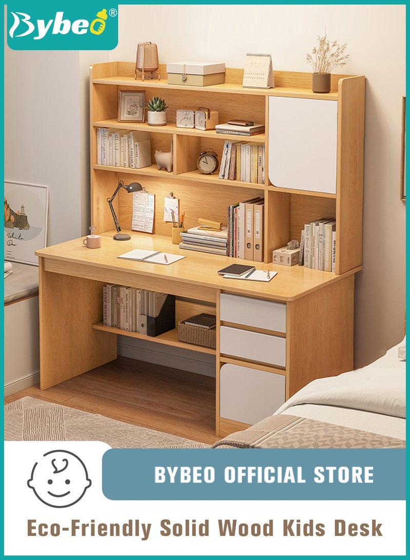 Bybeo Kids Desks, Kid Study Table, Wooden Computer Desk, Heightened Children Desk, Multifunctional Children's Reading Activity Desk, with Multi-Tier Large-Capacity Bookshelf, for Student Write Study and Home Office, 120x164x45cm - Image 1