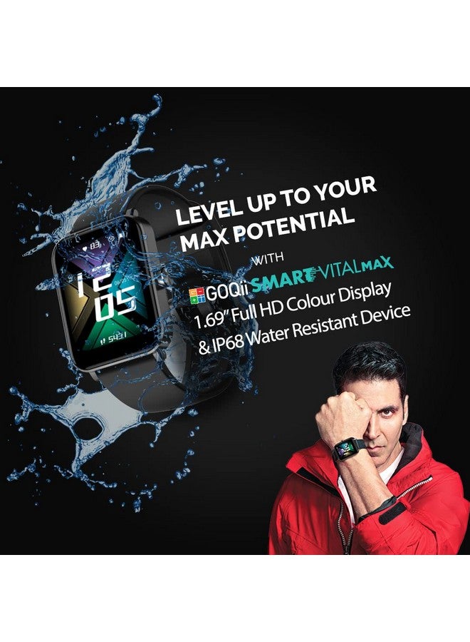 GOQii GOQii Smart Vital MAX SpO2 1.69'' HD Full Touch, Smart Notification, Waterproof, IP68, Smartwatch for Smart Phones, Blood Oxygen, Sports & Sleep Tracking with 3 Months Personal Coaching- Black - Image 2