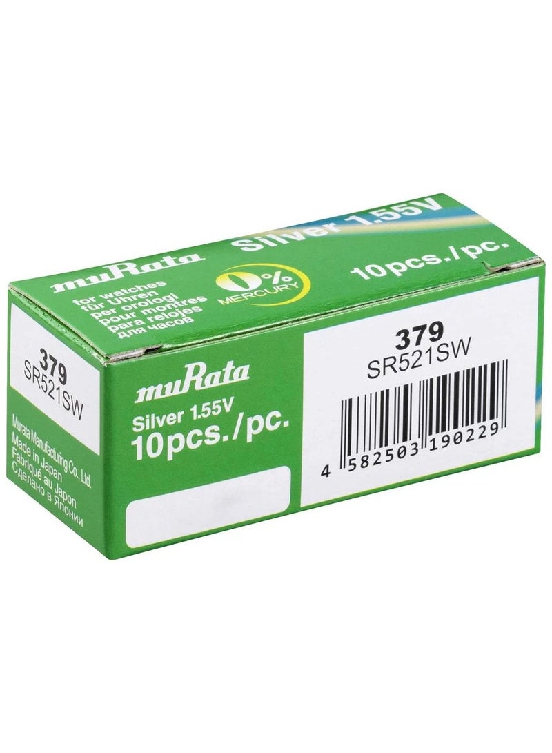 muRATA 10-Pieces Murata 379 / SR521SW Silver Oxide 1.55V Watch Batteries  - Image 1