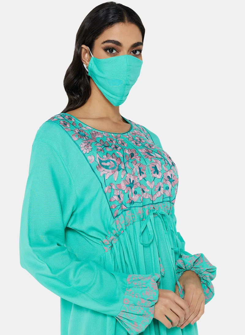 HANA & SARA Matching Mask With Floral Embroidered Jalabiya
