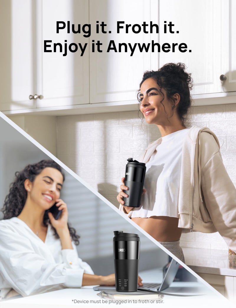Dreo دريو جهاز خفق الحليب، 4 في 1 جهاز كهربائي لخفق القهوة، صانع رغوة ساخنة وباردة لكابتشينو، فلات وايت، لاتيه مع حليب نباتي وحليب الألبان، متعدد المراحل، سهل التنظيف، تحكم في درجة الحرارة، أسود - Image 3