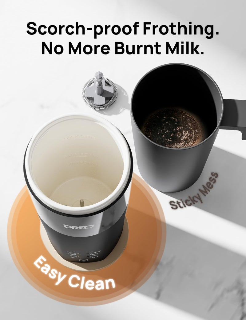 Dreo دريو جهاز خفق الحليب، 4 في 1 جهاز كهربائي لخفق القهوة، صانع رغوة ساخنة وباردة لكابتشينو، فلات وايت، لاتيه مع حليب نباتي وحليب الألبان، متعدد المراحل، سهل التنظيف، تحكم في درجة الحرارة، أسود - Image 5