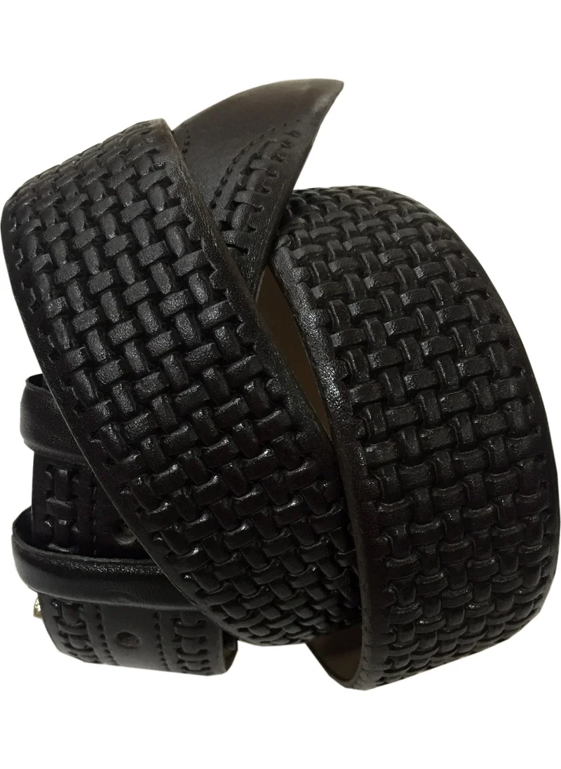 Varetta Dark Brown Knit Pattern Leather Belt