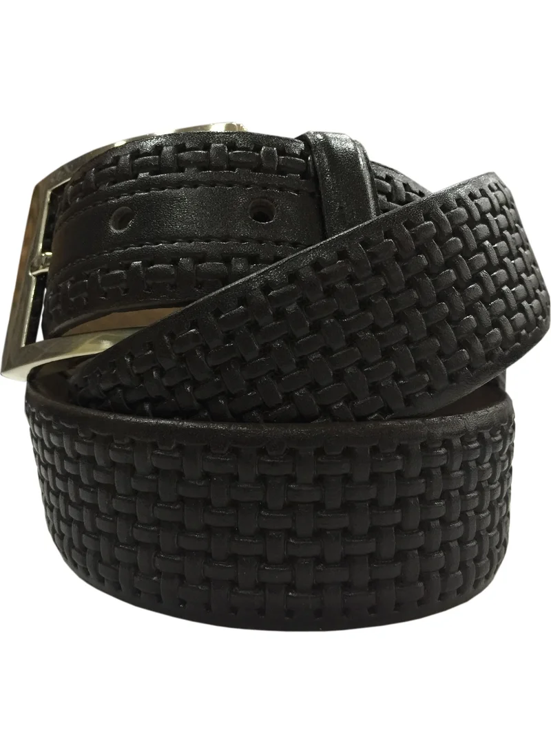 Varetta Dark Brown Knit Pattern Leather Belt