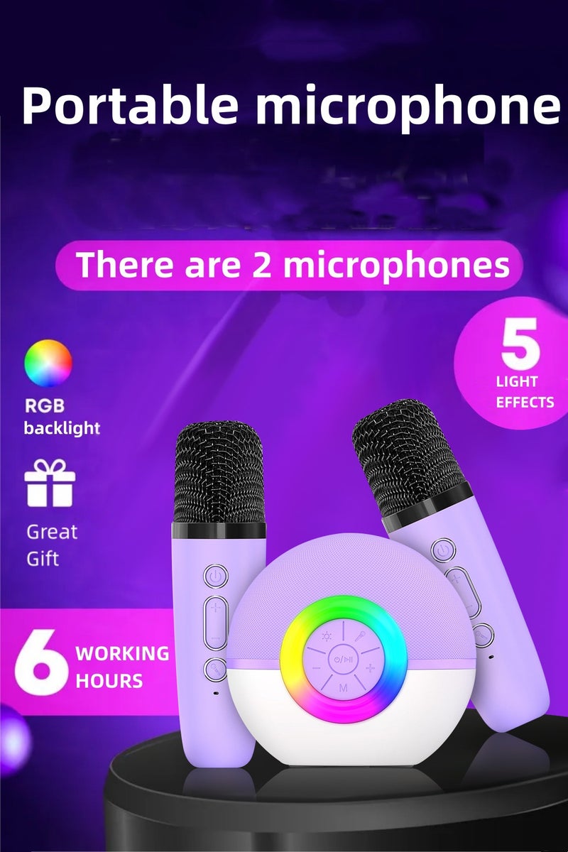 Kids Mini Karaoke Machine with 2 Wireless Microphones Bluetooth Birthday Gifts - Image 1