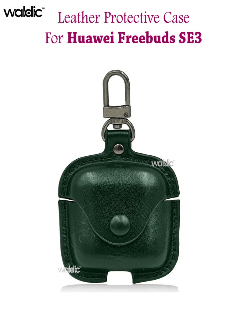 Waldic Huawei Freebuds SE 3 Premium Leather Protective Case Cover For Huawei Freebuds SE 3 (Front LED Visible) | Shockproof Full-Body Protective Case Cover for Huawei Freebuds SE 3 with Keychain (Airpods Not Included) - Green - Image 1