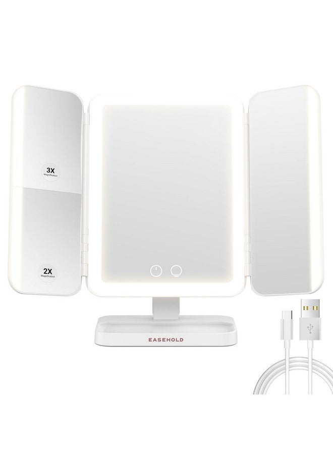 EASEHOLD - Makeup Mirror With Lights, Rechargable Lighted Vanity Mirror With 116 Leds, 1X/2X/3X Magnifying, 3-Color Mirror With Led Lights,5000 Mah Lighted Makeup Mirror, Adjustable Brightness/Angle - Image 1