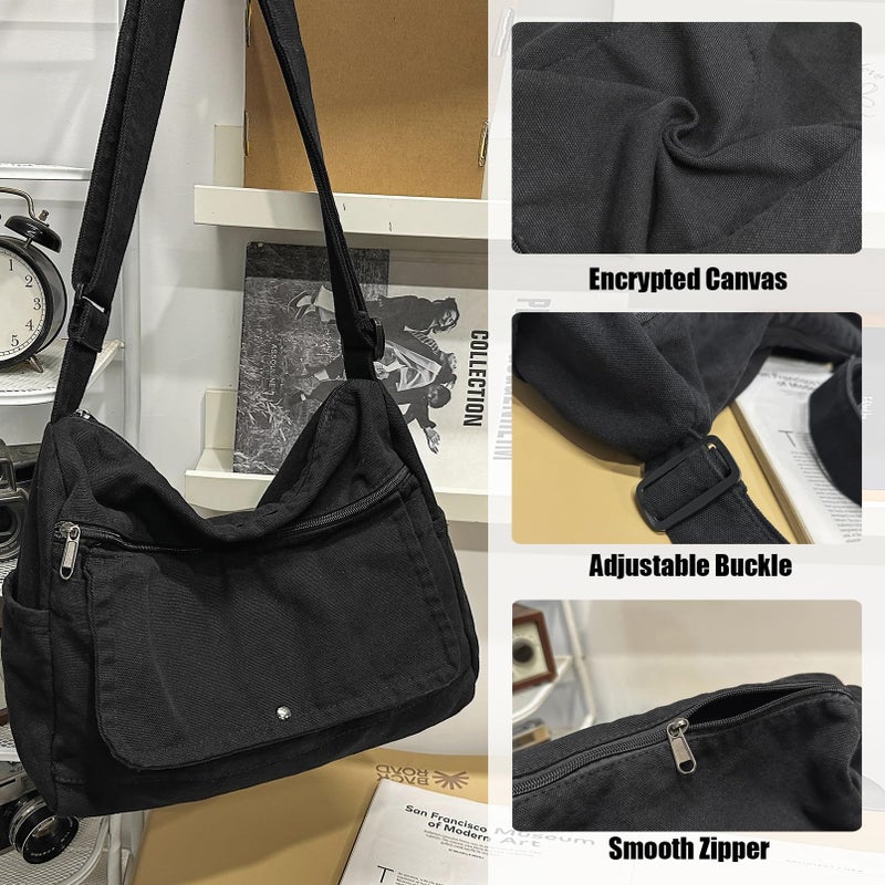 PRAGARI Canvas Messenger Bag for Women Hobo Crossbody Shoulder Bag Vintage Satchel Tote Handbag with Multiple Pockets - Image 5