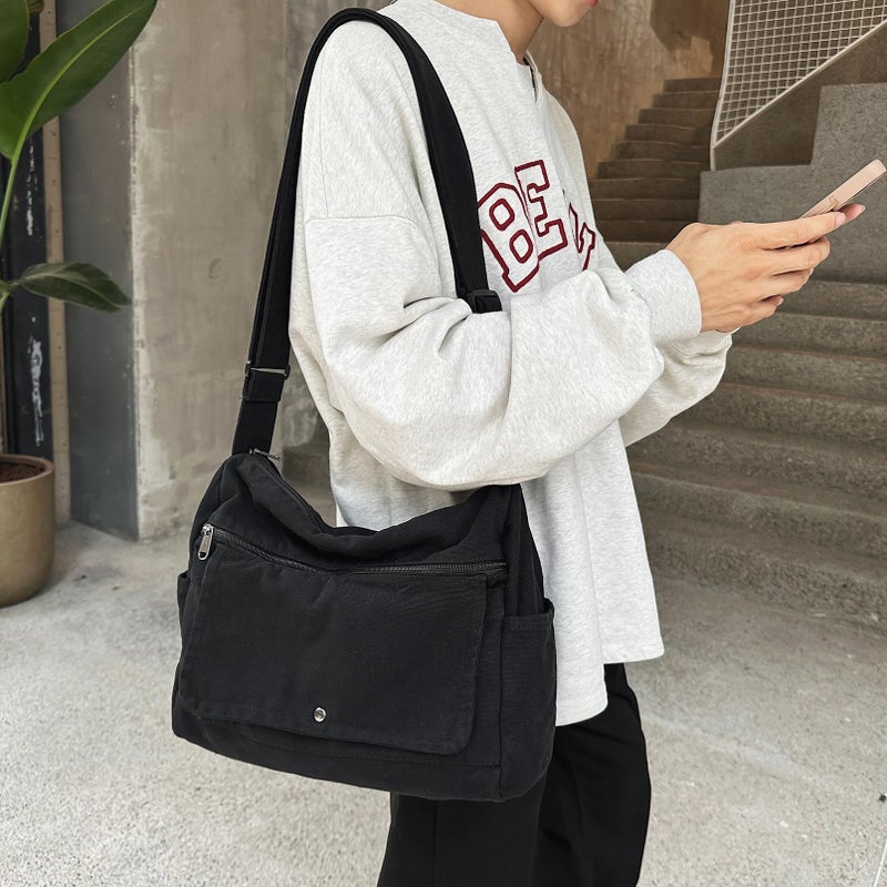 PRAGARI Canvas Messenger Bag for Women Hobo Crossbody Shoulder Bag Vintage Satchel Tote Handbag with Multiple Pockets - Image 2