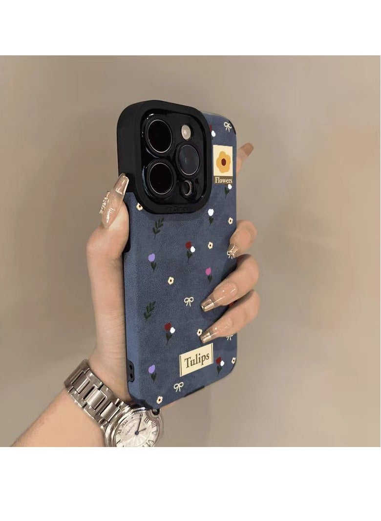 NIBEMINENT Minimalist Small Floral Pattern Protective TPU Case Cover For IPhone 14 Pro Max, Blue