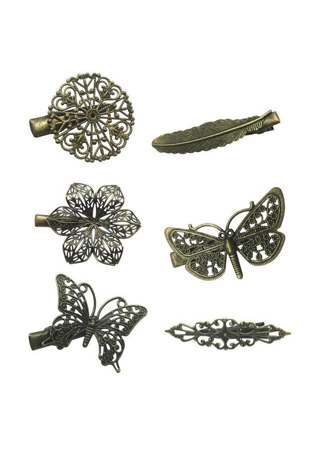 Lizzie Kay 6 Assorted Vintage Hair Clips Pins Butterfly Dragonfly Flower Feather Women Girls  - Image 1