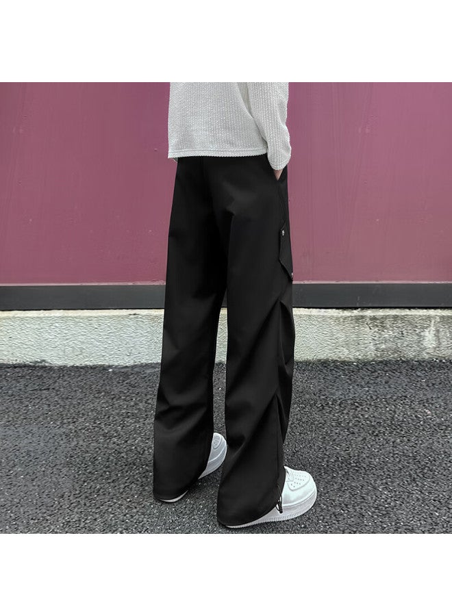 Swamp Area American-style Heavy-duty Pleated Cargo Pants For Men, Spring And Autumn Loose-fit Trendy Wide-leg Versatile Casual Trousers Ks16 Black M - Image 4