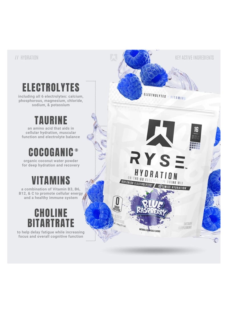 Hydration Electrolytes Sticks, Blue Raspberry, 16 Sticks