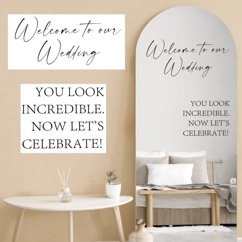 Watersay 2 Pcs Welcome to Our Wedding Mirror Decal Vinyl Lettering Decal Sticker Removable Letters Wedding Decals for Mirrors Glass Window Sign Marriage DecorationClassic StyleBlack