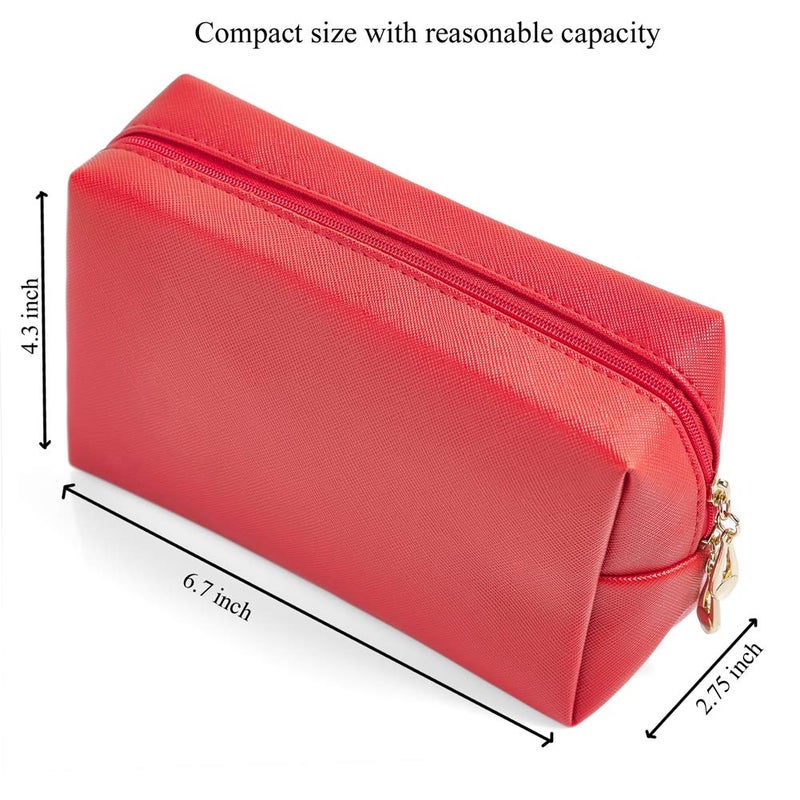 Sohynca Pu Leather Cosmetic Bag For Women Minimalism Makeup Bag For Daily Use Portable Storage Purse Small Neat Cosmetic Pouch Water-Resistant Toiletry Bag For Travel (Red) - Image 2