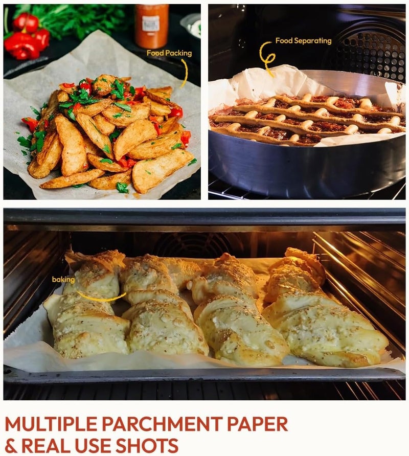 Zxtor 140 Parchment Paper Sheets for Baking, 40 GSM, Non-Stick, Food-Grade, Double-Sided Silicone Coated, Grease-Proof for Cooking, Grilling, Wrapping, Air Frying and Roasting Size 10" x 10" in White - Image 2