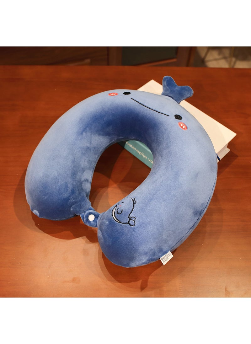 Generic - Portable U-Shape Memory Foam Neck Pillow for Travel Blue whale (memory cotton removable and washable) - Image 1
