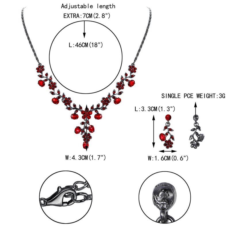 EVER FAITH Bridal Jewelry Sets for Wedding Crystal Flower Leaf Costume Halloween Necklace Earrings Set Red Black-Tone - Image 5