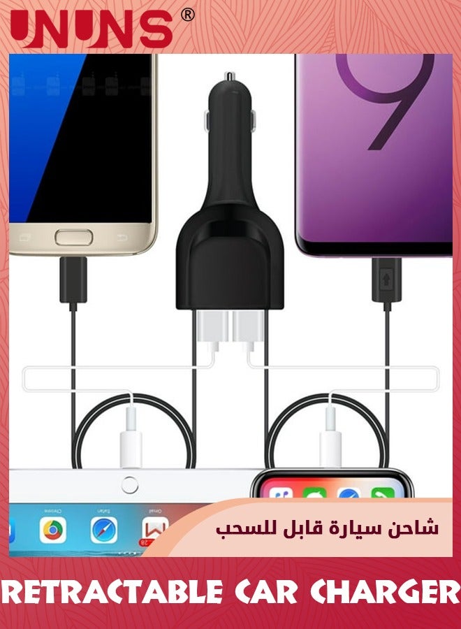 UNUNS Retractable Car Charger,Fast Charge 3.1A 40W,Retractable Cables(3Ft) And 2 USB Ports Car Charger Adapter,Compatible With Cell Phones,Samsung Galaxy,Android,iPhone,iPad,Car Accessories Interior - Image 4