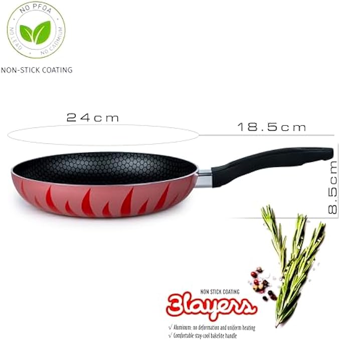 SENSTAN Flame Design Fry Pan  NonStick Frying Pan  24X50Cm Skillet  FlamePatterned Saut Pan  Premium Cooking Pan - Image 5