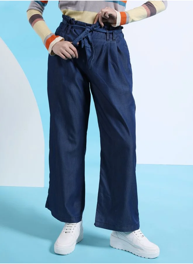 Freehand Women Flared Solid High-Rise Denim Pants