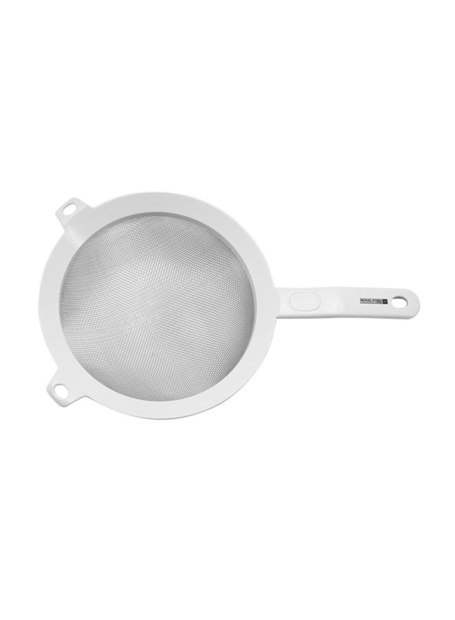 Royalford 8 Inch Strainer Stainless Steel With Abs Handle 34.5X20.5X7.5Cm White Frame White/Silver 8inch - Image 1