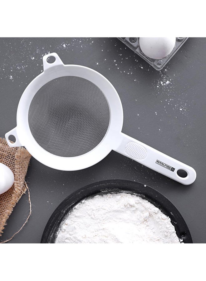 Royalford 8 Inch Strainer Stainless Steel With Abs Handle 34.5X20.5X7.5Cm White Frame White/Silver 8inch - Image 4