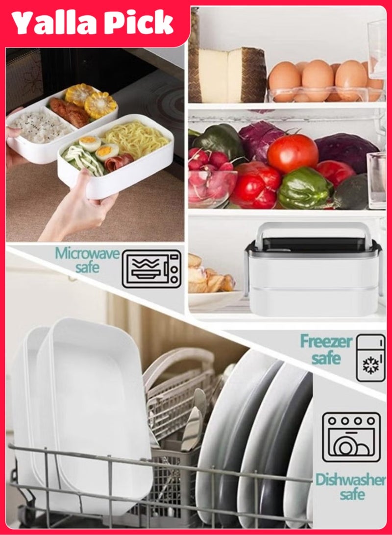 Yalla Pick Lunch Box, 1400ml Double Layer Bento Box, Leakproof, Microwave-Safe, Thermal Insulation, Detachable, with Thermal Bag & Cutlery (Silver)  - Image 5